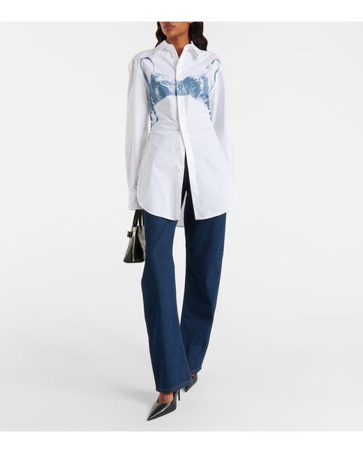 Jean Paul Gaultier Blue Printed Cotton-Blend Shirt