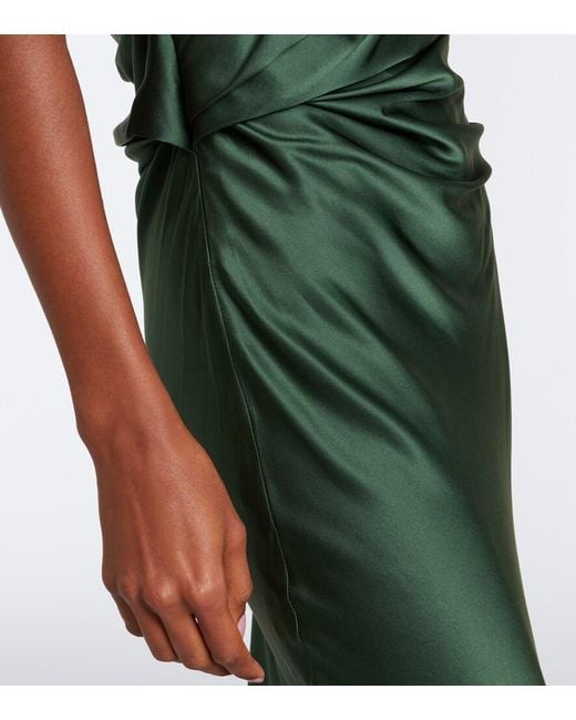 The Sei Green Draped One-Shoulder Silk Satin Gown
