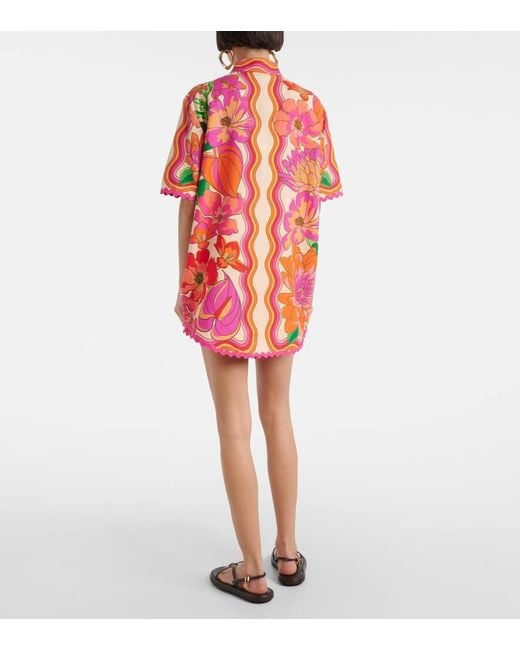 Camisa En Mezcla De Lino Floral Farm Rio de color Red