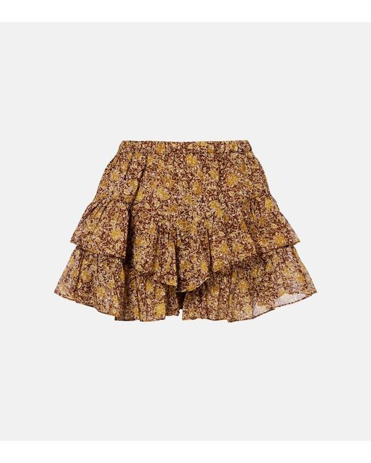 Isabel Marant Brown Jocadia Floral Tiered Cotton Voile Shorts