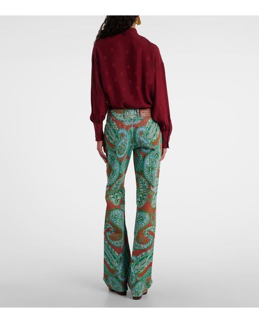 Etro Green High-Rise Wide-Leg Jeans