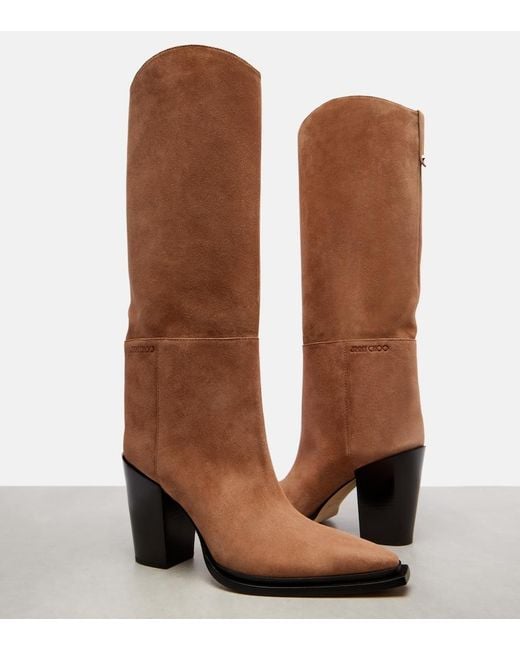 Jimmy Choo Brown Cece 80 Suede Knee-High Boots
