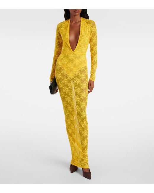 Alex Perry Yellow Sheer Lace Gown