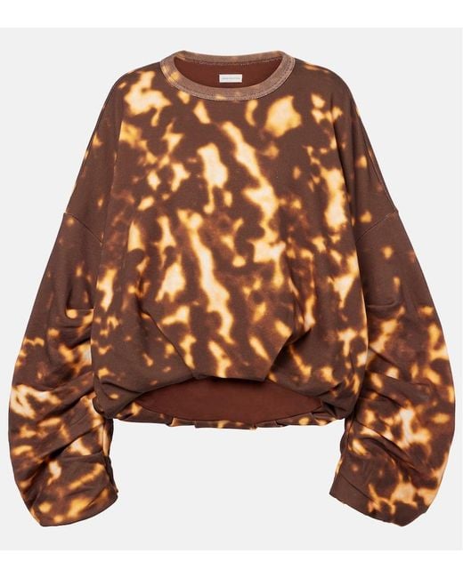 Dries Van Noten Brown Printed Gathered Cotton Sweatshirt