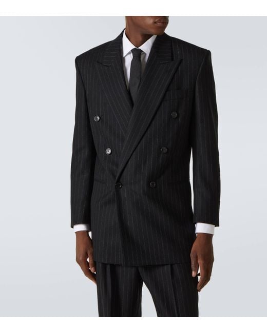 Saint Laurent Black Pinstripe Wool Gabardine Suit Jacket for men