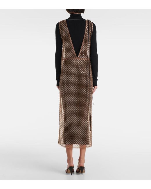 Dorothee Schumacher Brown Pure Glam Sequined Floral Wool Midi Dress