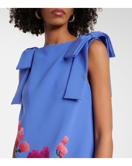 Carolina Herrera Blue Floral Embroidered Crepe Minidress