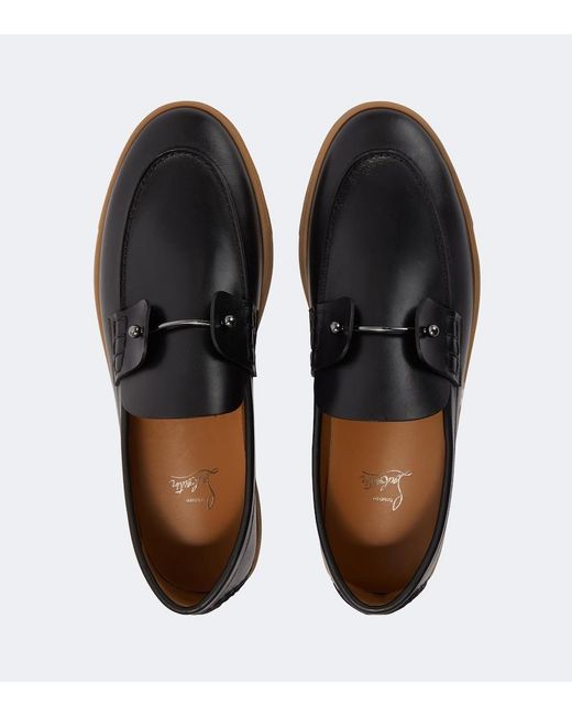 Christian Louboutin Black Chambeliboat Leather Slip-On Shoes for men