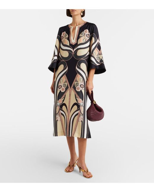 LaDoubleJ Black Printed Silk Twill Kaftan
