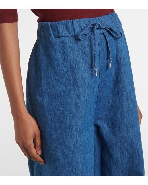 Gabriela Hearst Blue Gelos High-Rise Cotton And Linen Wide-Leg Pants