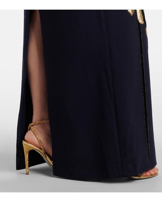 Costarellos Blue Nevina Crystal-Embellished Crepe Gown