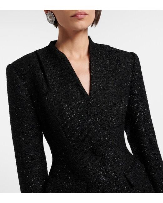 Self-Portrait Black Peplum Boucle Midi Dress