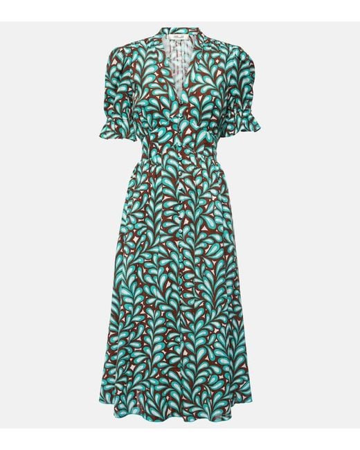 Vestido midi Erica de algodon estampado Diane von Furstenberg de color Green