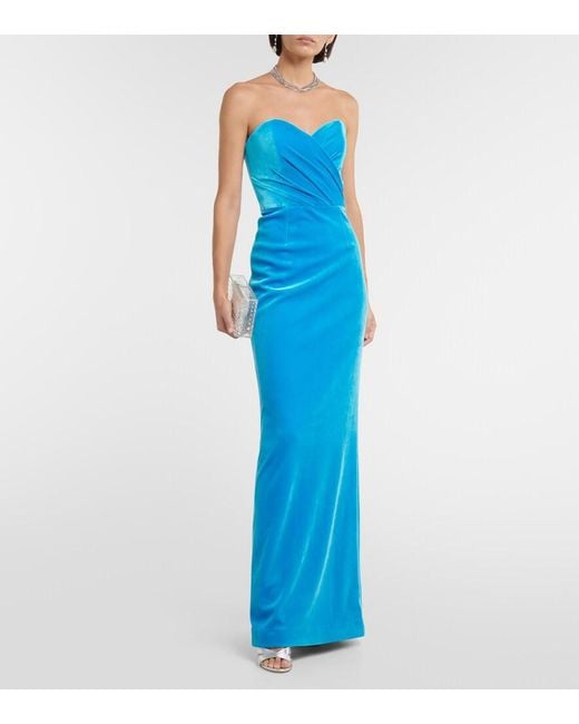 Rebecca Vallance Blue Bernardette Velvet-Effect Gown