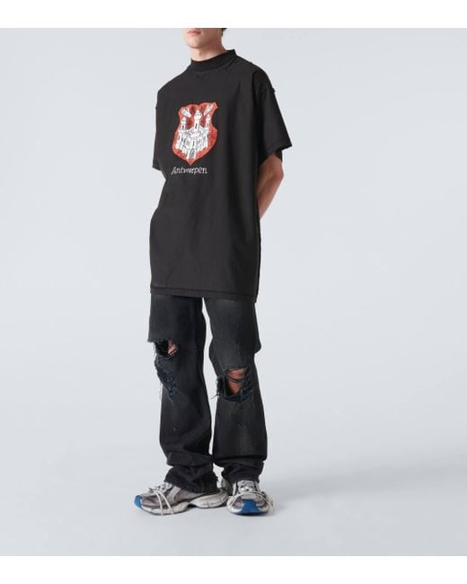 Balenciaga Black Antwerpen Inside Out Oversized Distressed Printed Cotton-jersey T-shirt for men