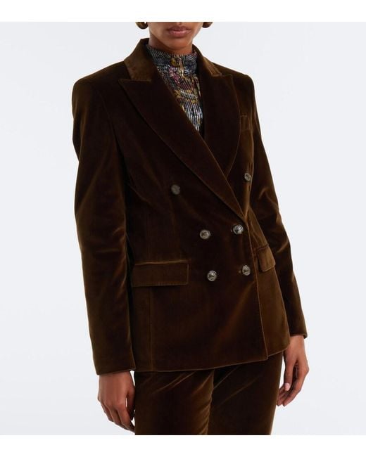 Etro Black Double-Breasted Cotton Velvet Blazer