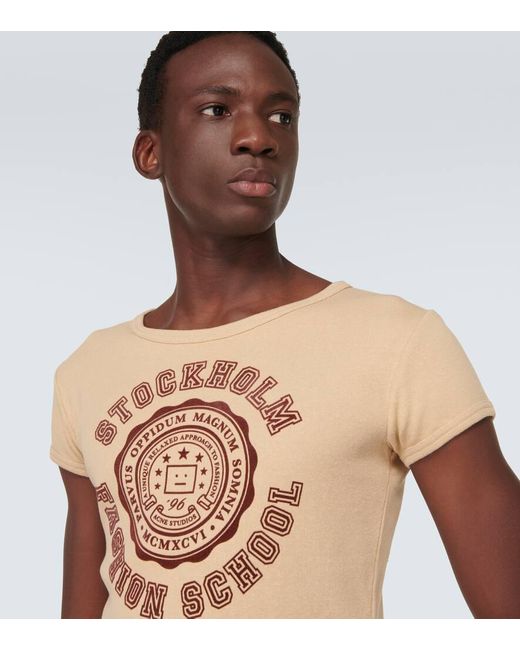 T-shirt in jersey di cotone con stampa di Acne in Natural da Uomo