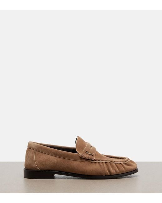 Saint Laurent Brown Le Loafer Suede Penny Loafers