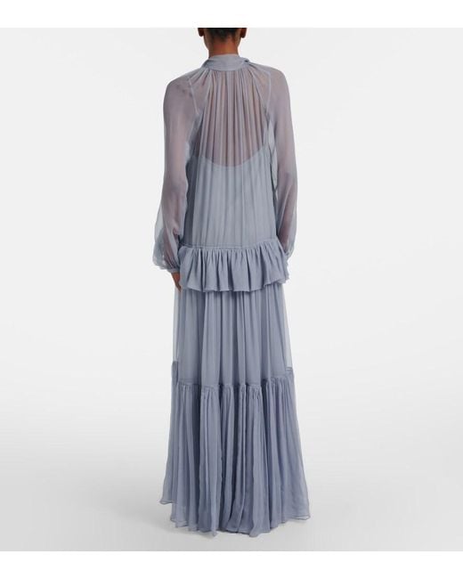 Chloé Blue Ruffled Silk Muslin Maxi Dress