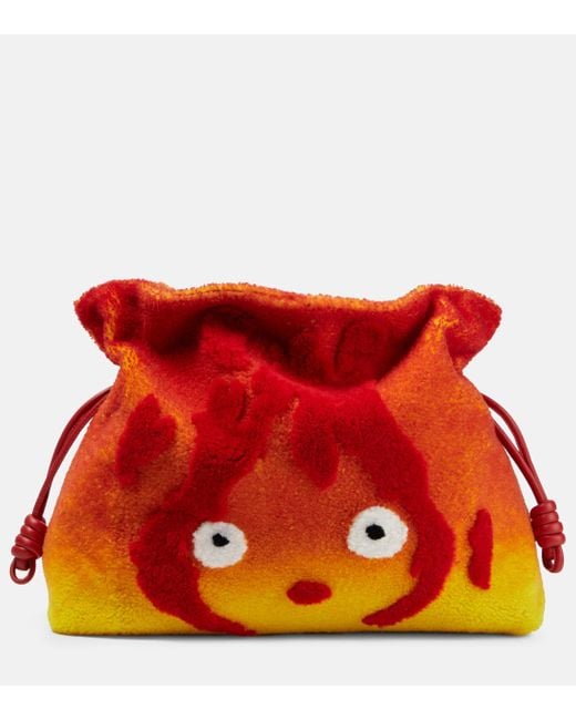 Loewe Red X Howl's Moving Castle Calcifer Flamenco Large Shearling Shoulder Bag