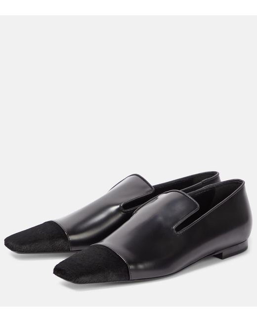 Totême  Black Leather And Calf Hair Loafers