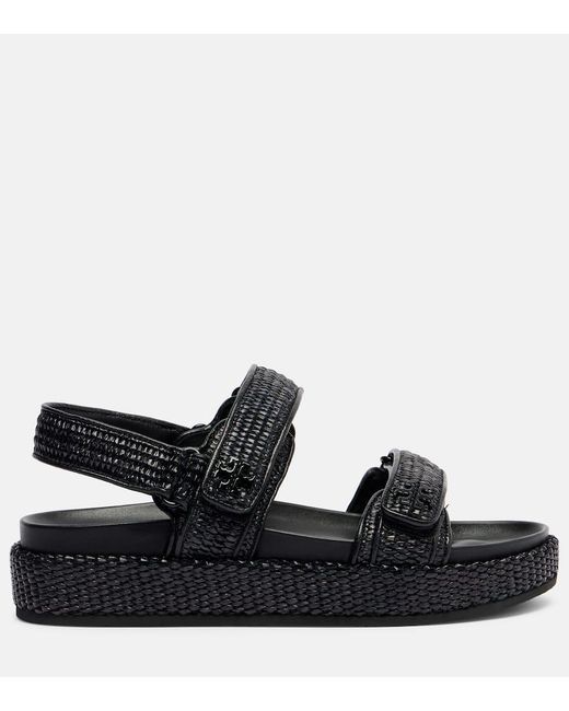 Tory Burch Black Sandalen Aus Raffiabast Und Leder