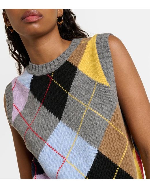 Chaleco de lana con patrón Argyle Ganni de color Multicolor