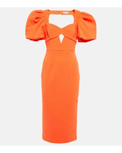 Rebecca Vallance Orange Loretta Puff-sleeve Crepe Midi Dress
