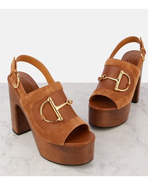 Gucci Brown Platform Sandal With Horsebit, Size 35 It