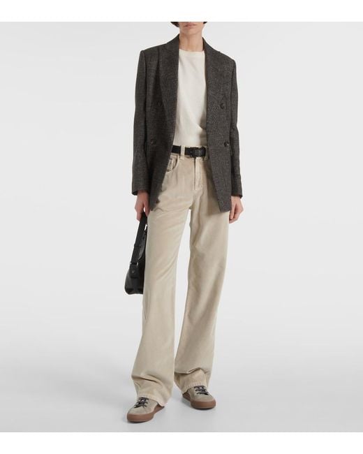 Brunello Cucinelli Natural Mid-Rise Cotton Velvet Straight Pants