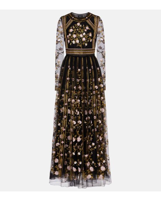 Giambattista Valli Black Embroidered Tulle Maxi Dress