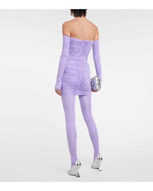 Alex Perry Purple Crystal-embellished Jersey Tights