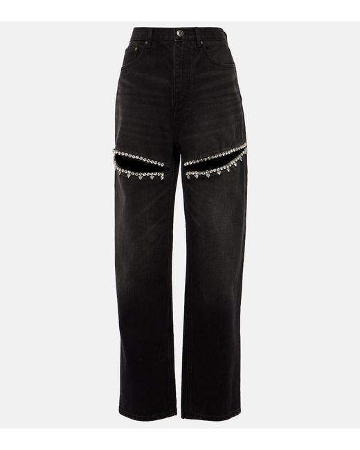 Area Black Crystal-embellished Cutout High-rise Straight-leg Jeans