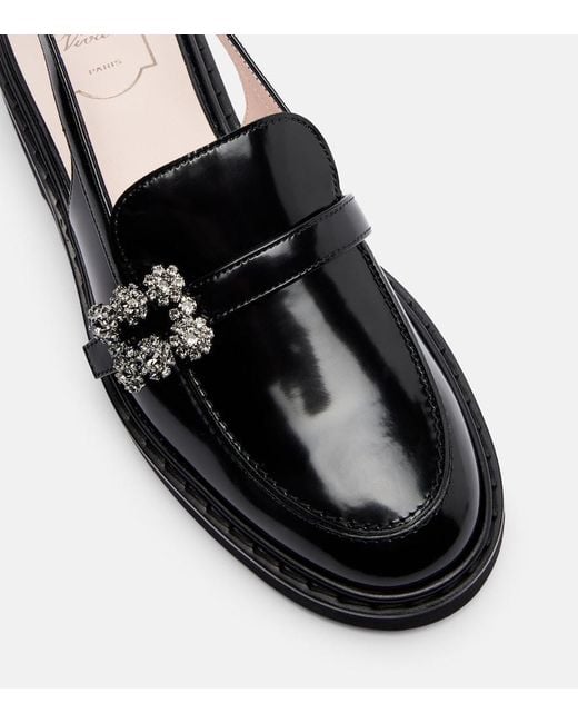 Roger Vivier Black Viv' Rangers Leather Slingback Loafers