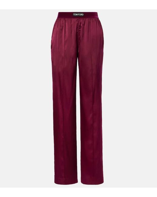 Tom Ford Red Silk-Blend Satin Wide-Leg Pants