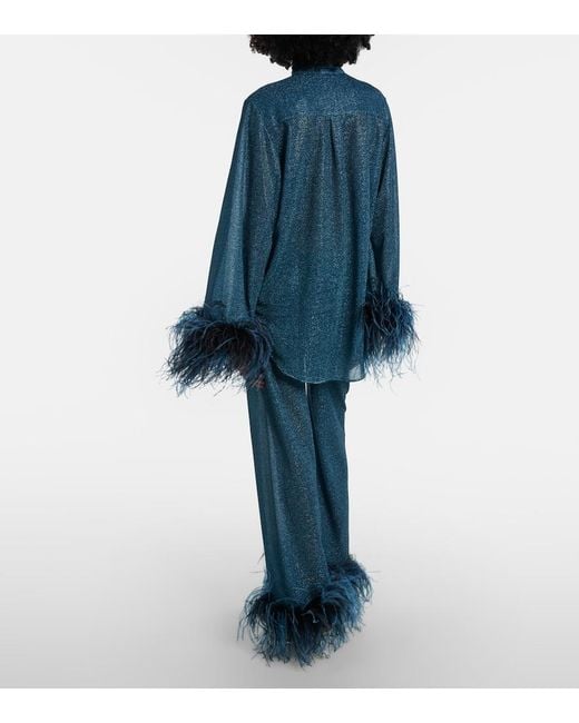 Oseree Blue Lumiere Plumage Wide-Leg Pants