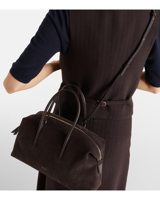 DeMellier London Black Stockholm Midi Suede Top-Handle Bag