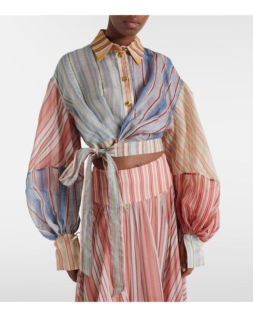 Zimmermann Multicolor Rebellion Striped Linen And Silk Blouse