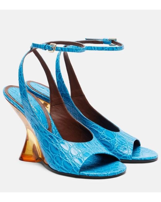 Dries Van Noten Blue Croc-Effect Leather Wedge Sandals