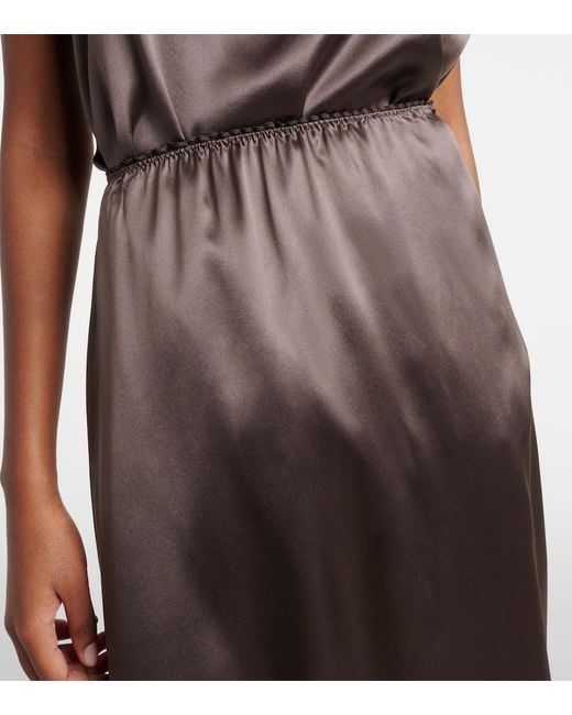 Magda Butrym Brown Lace-Trimmed Silk Satin Slip Skirt