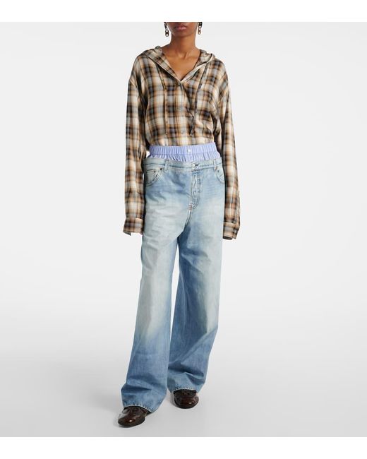 Acne Blue Trompe L'Oeil Cotton Poplin Wide-Leg Pants