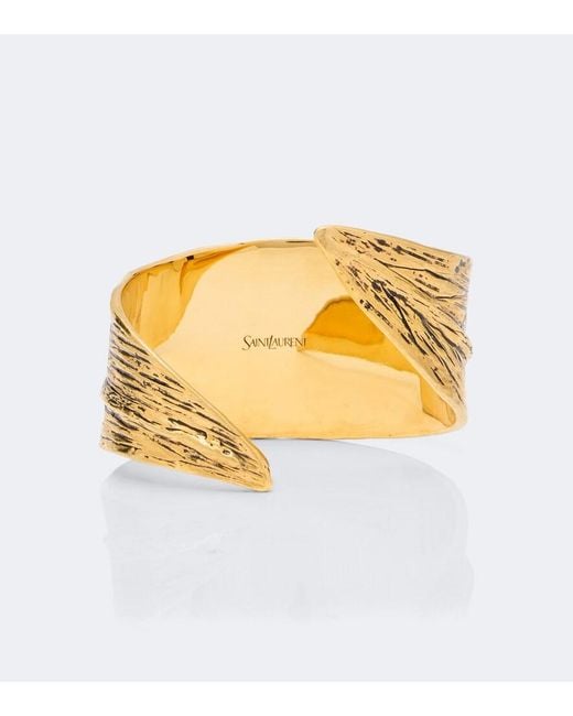 Saint Laurent Metallic Willow Leaf Cuff Bracelet