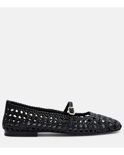 Souliers Martinez Black Paris Woven Leather Mary Jane Flats