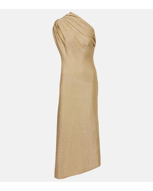 Khaite Natural Coast One-Shoulder Lame Midi Dress