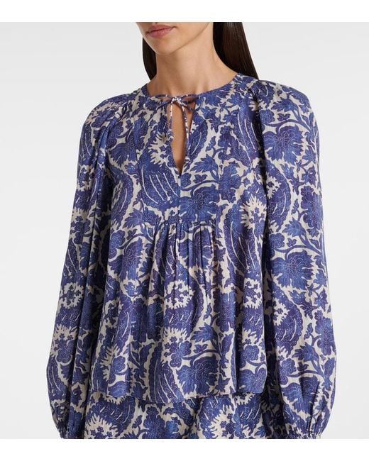 Ulla Johnson Blue Brea Printed Cotton-Blend Blouse
