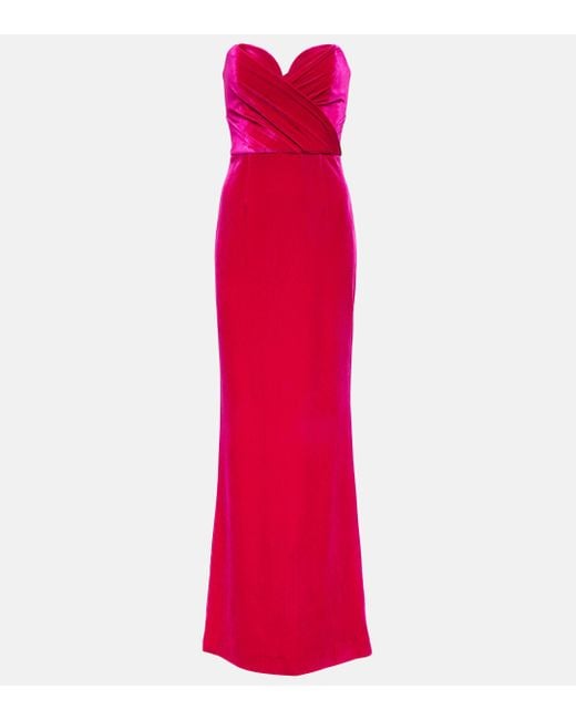Rebecca Vallance Red Bernadette Strapless Velvet Gown