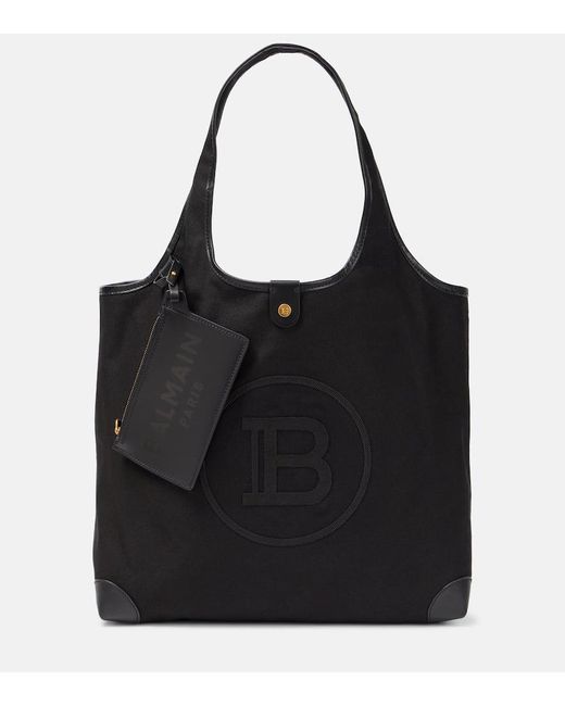 Balmain Black Canvas B-army Grocery Tote Bag