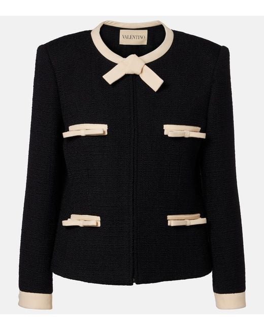 Valentino Black Bow-Detail Wool-Blend Tweed Jacket