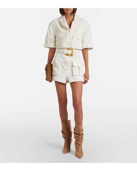 Balmain White Belted Denim Romper