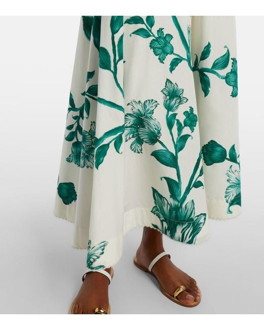 Agua Bendita Green Bergamota Embellished Floral Cotton Midi Skirt
